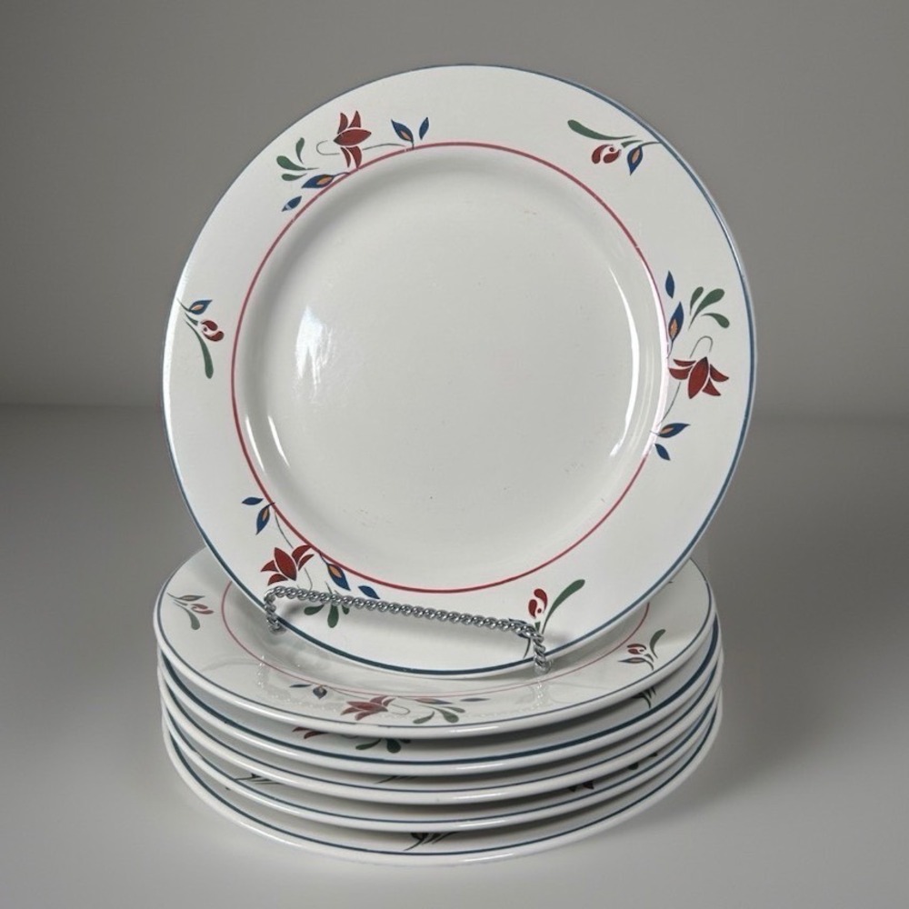 Newcor Copenhagen 6162 Floral Stoneware Salad Plates Red Blue Green 1992 (6 Pcs)